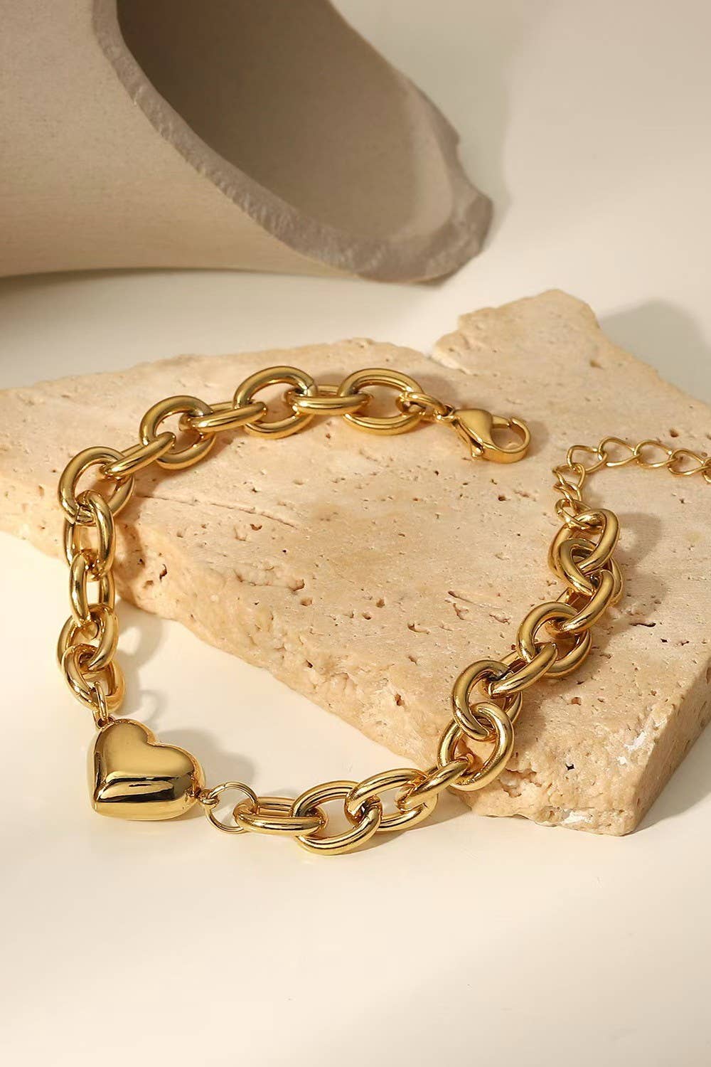 Gold Stainless Steel Chunky heart Bracelet