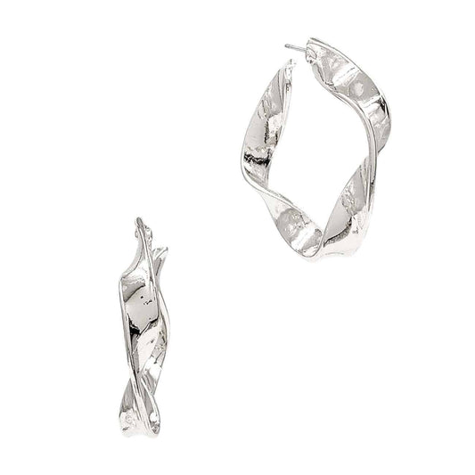 Silver Geometic Twisted 1.5" Hoop Earring