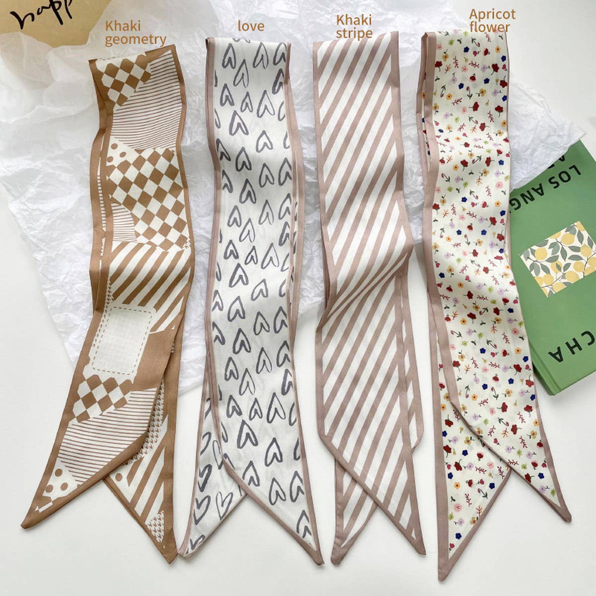 Neutral Long Twilly Scarf – Hair Tie & Neck Ribbon | Hearts
