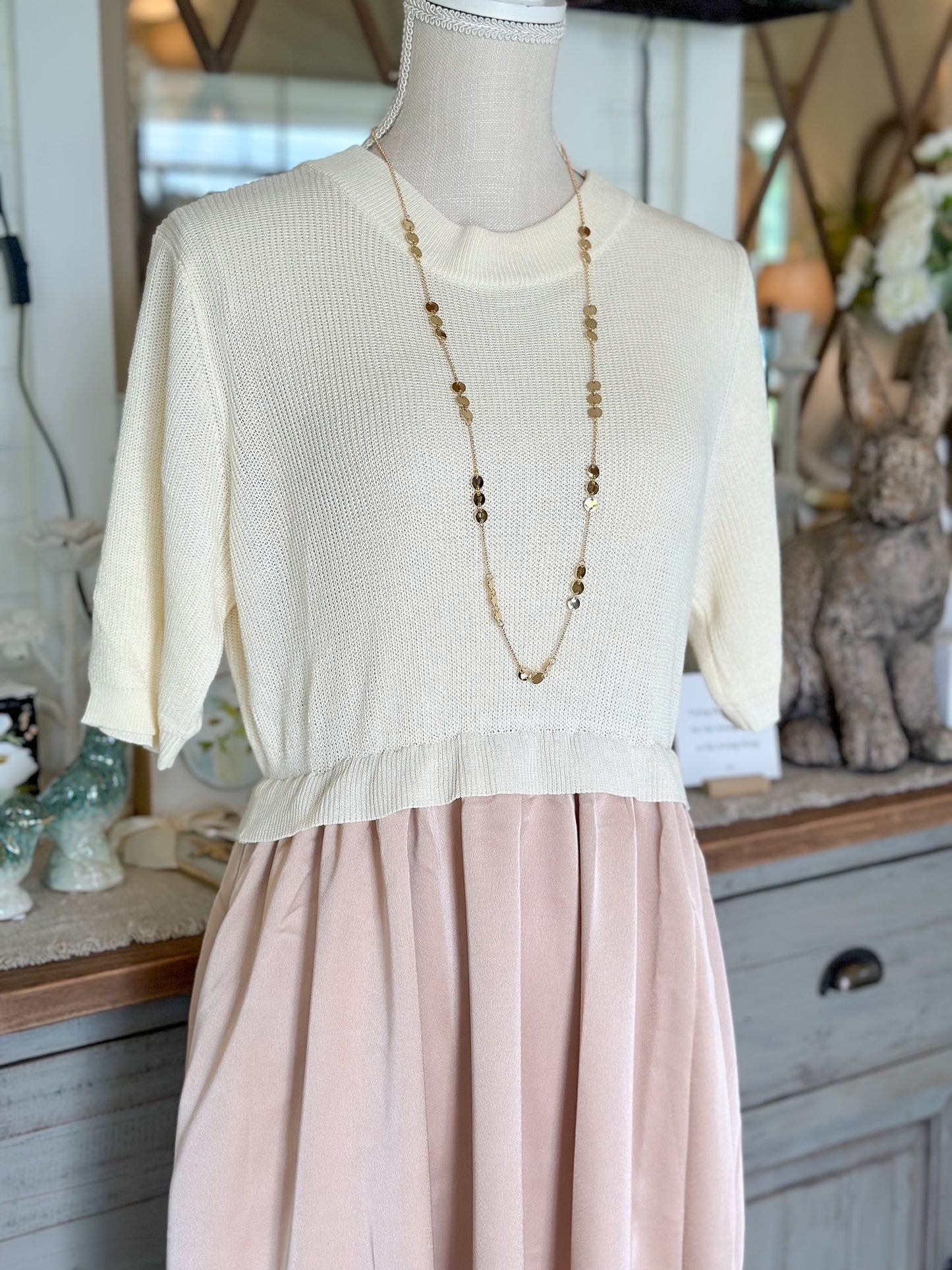 Sweater & Satin Midi Dress