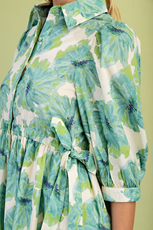 Green Floral Button Down Dress