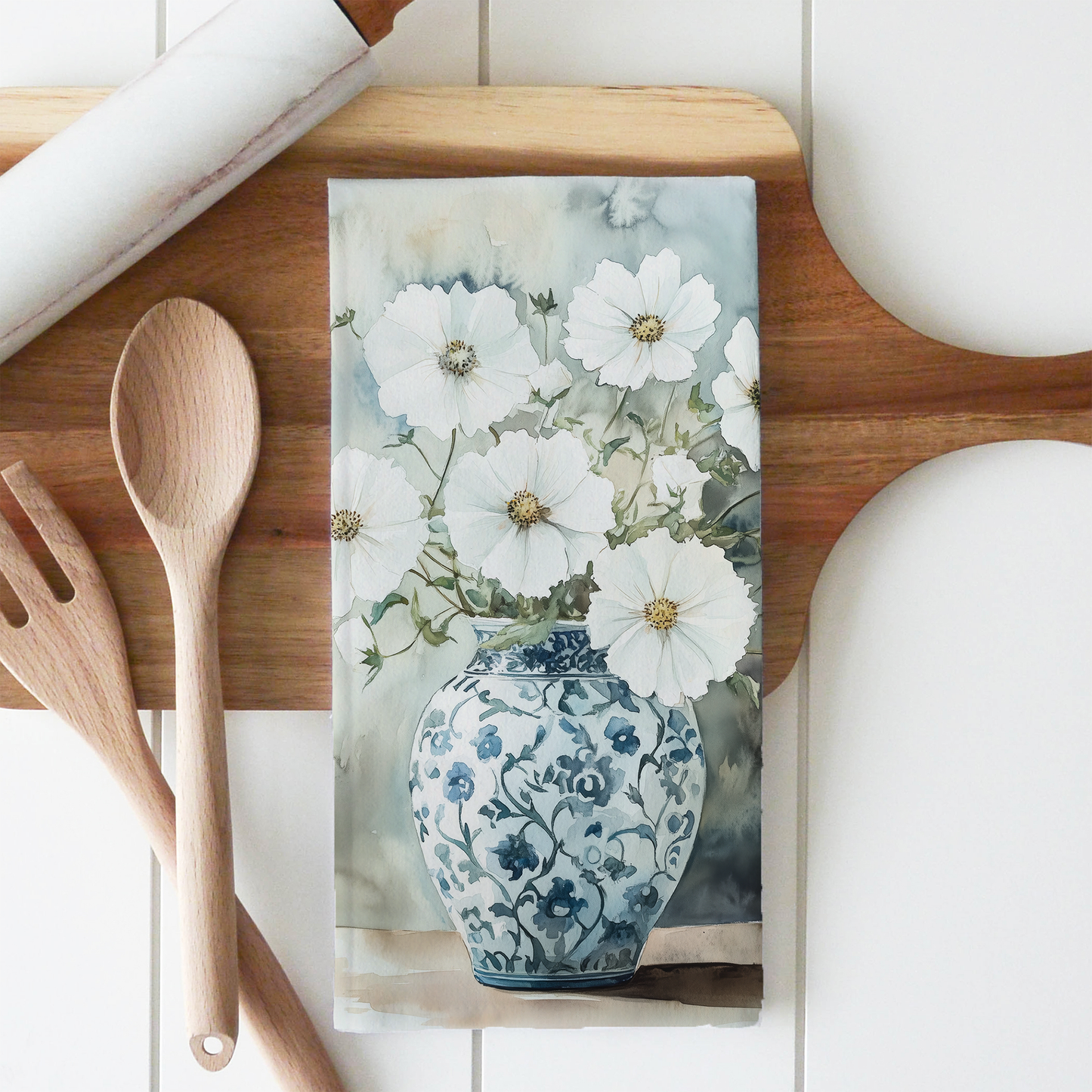 Cosmos Tea Towel: White
