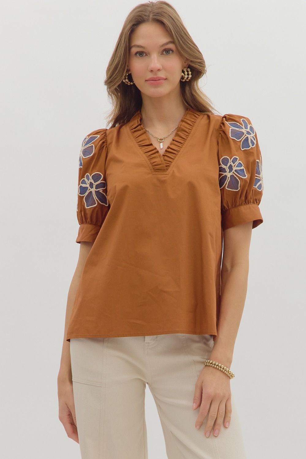 Autumn Petal Embroidered Top