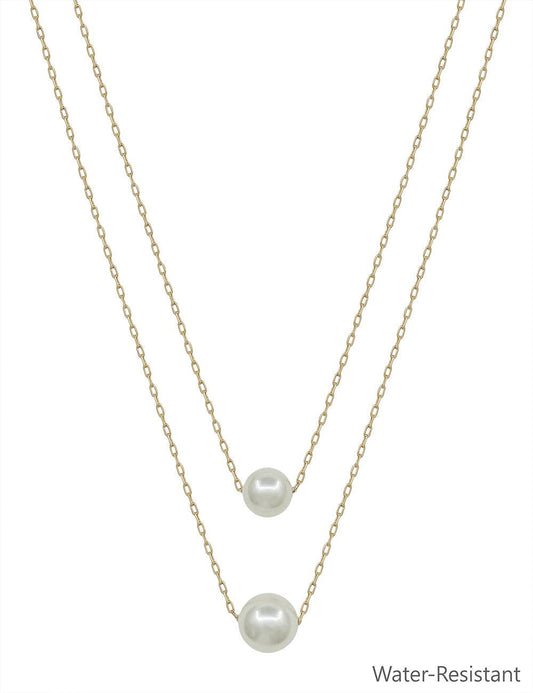 Water Resistant Double Layered Gold and Pearl 10mm&12mm Ball 16"-18" Necklace