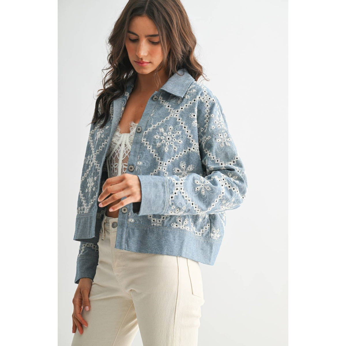 Embroidered Light Denim Jacket