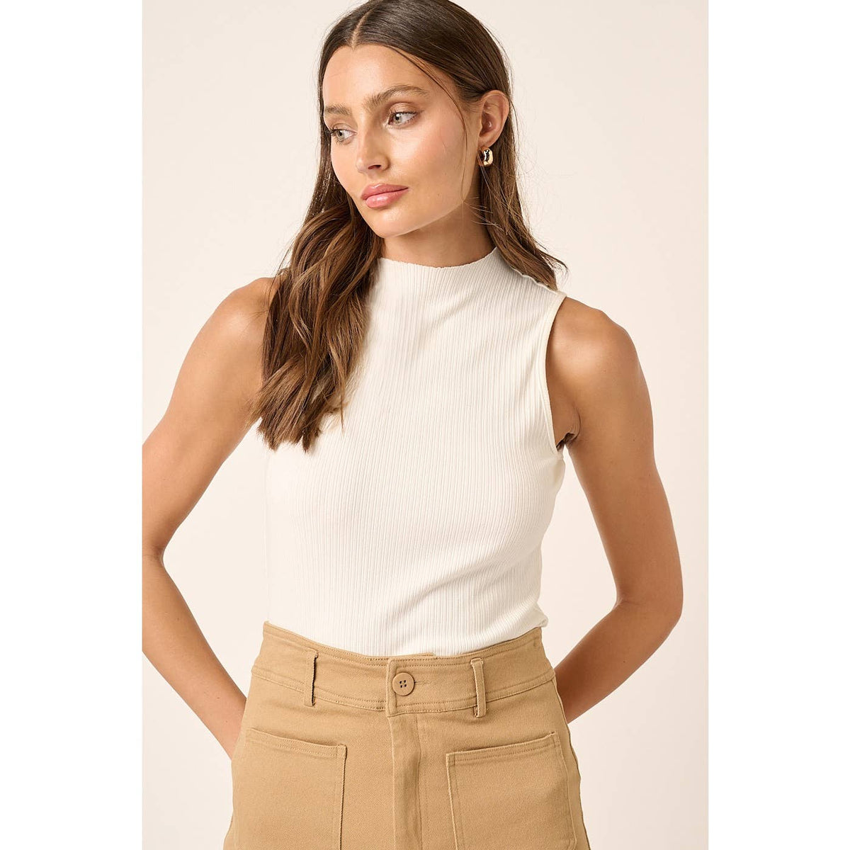 Ivory Ribbed Mock Neck Tank
