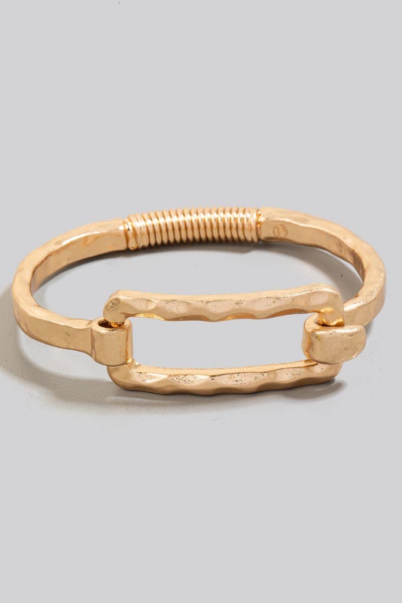 Hammered Rectangle Coil Spring Hook Bangle Bracelet: WG