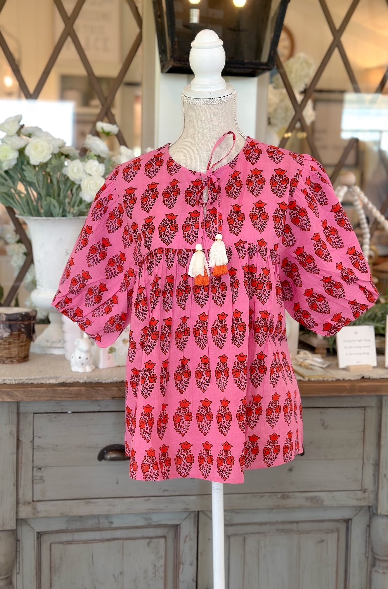 Tassle Tie Print Top