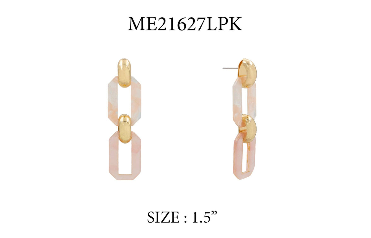 Light Pink Acrylic Link and Gold 2.3" Drop Earring