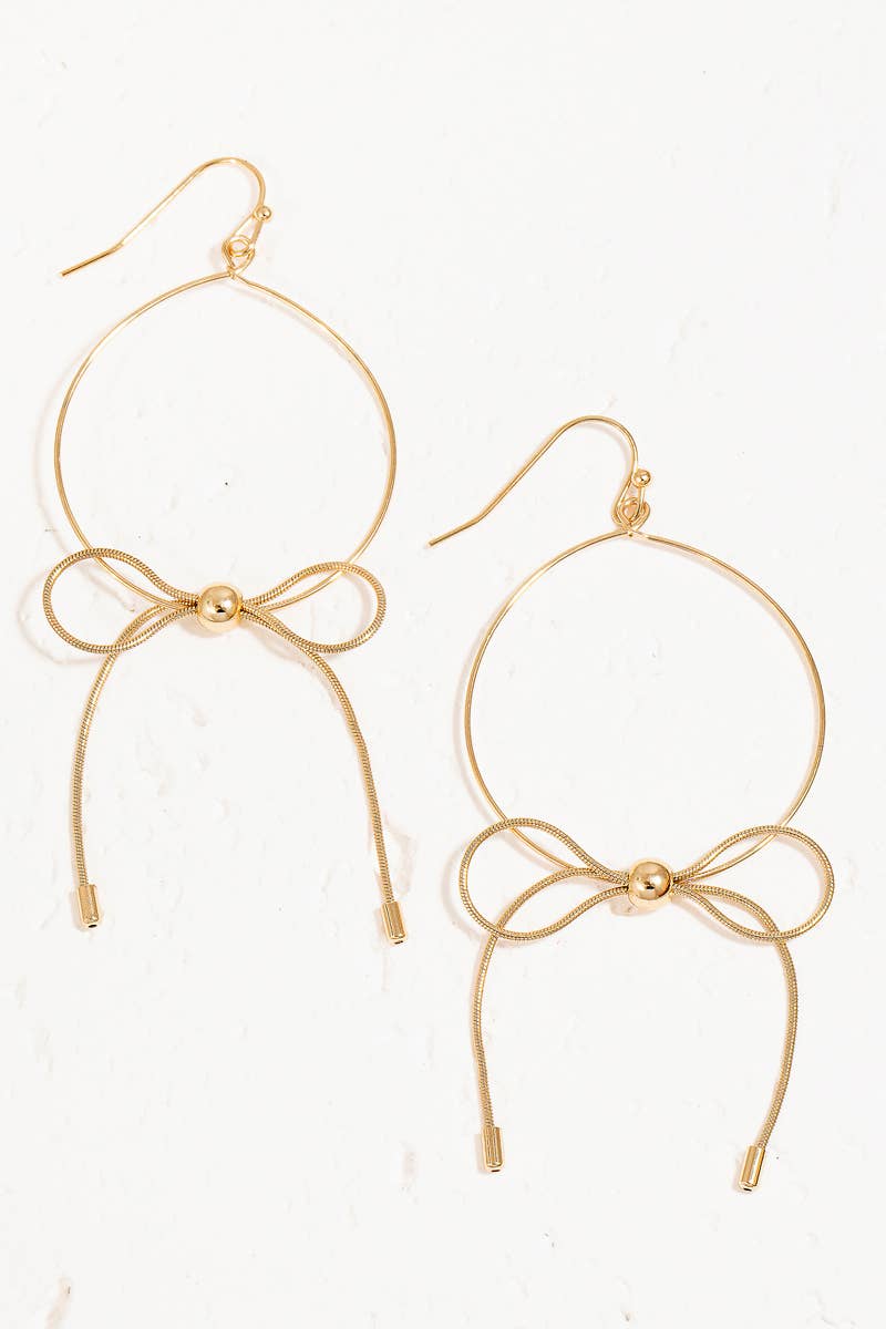 Metallic Cord Knot Charm Hoop Drop Earrings: gold