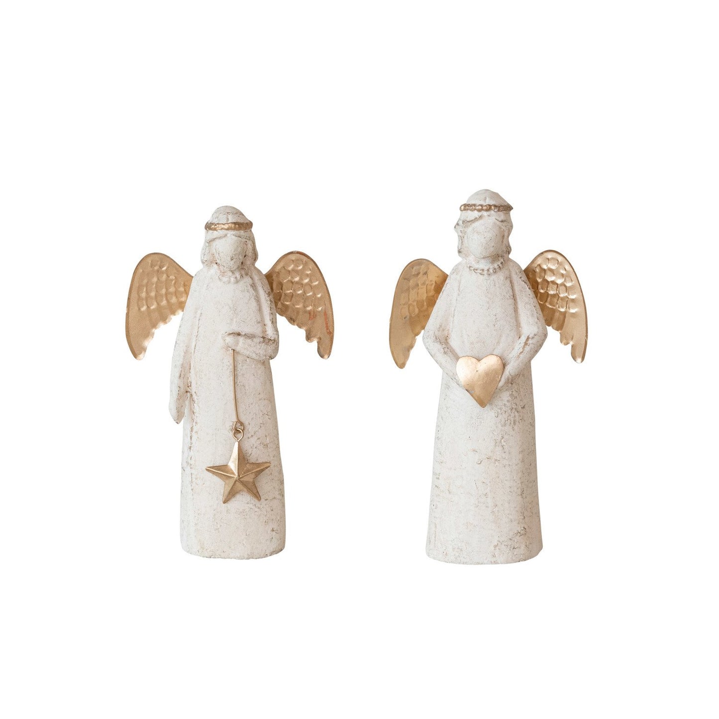 Hand-Painted Paper Mache Angel w/ Heart/Star, White & Gold Color, 2 Styles