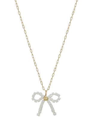 White Squared bow Crystal 16"-18" Necklace