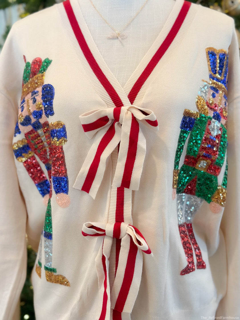 Cardigan With Bow Detail  Nutcracker Sequins