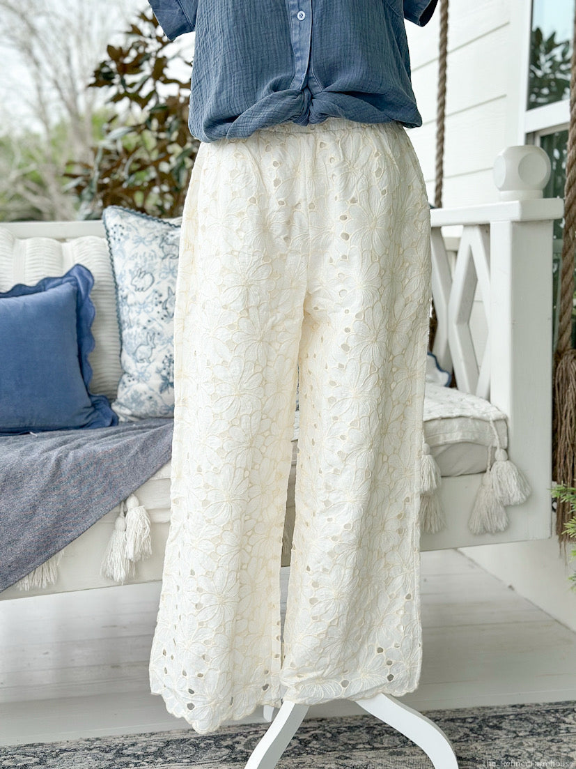 Ivory Floral Lace Pants