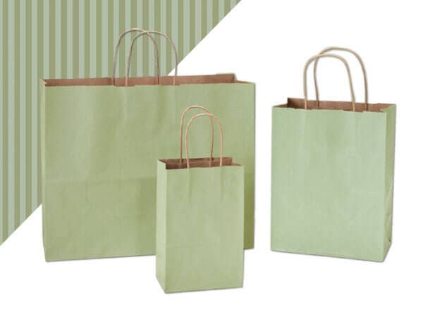 Recycled Shadow Stripe Kraft Paper Retail Shopping Bags: French Blue, 25 Pack, Vogue 16x6x13"