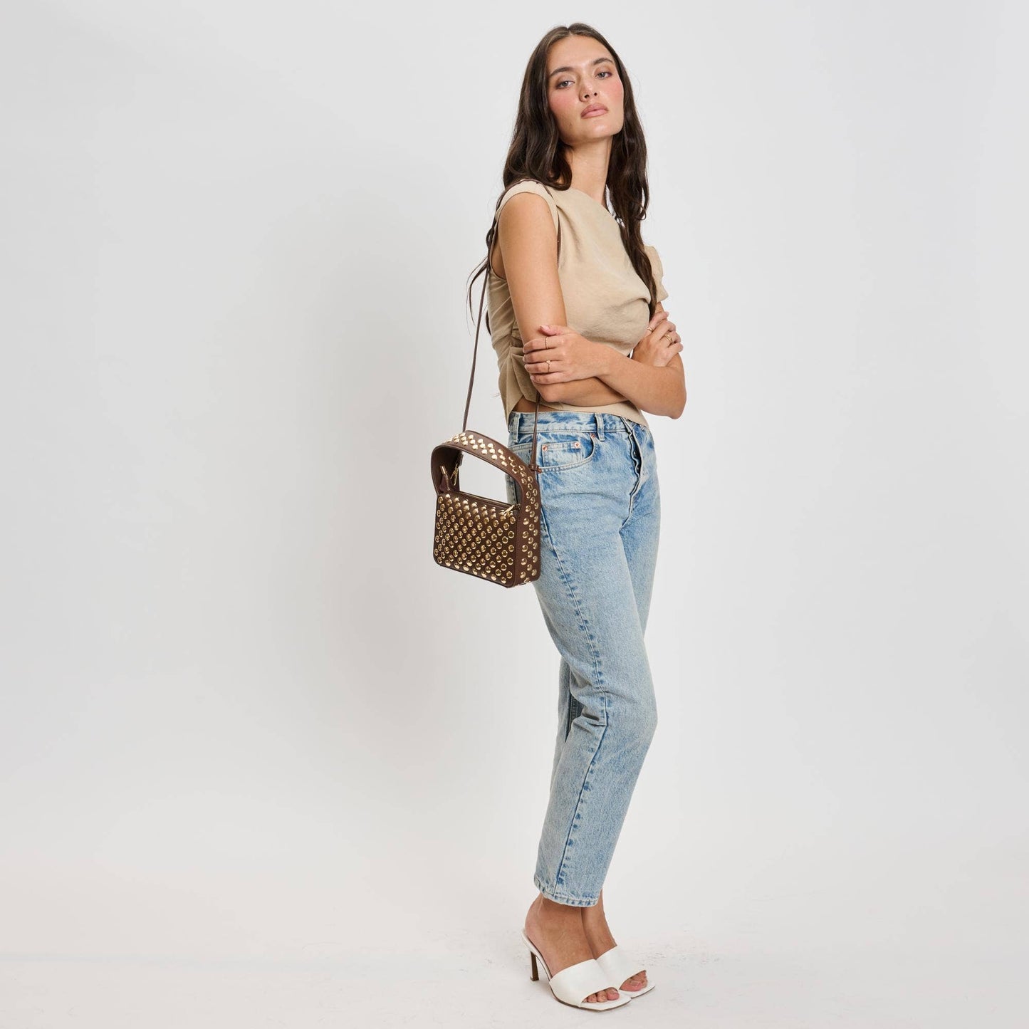 Isabel Studded Crossbody: Chocolate
