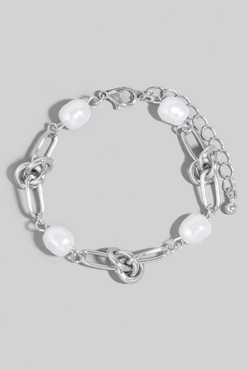 Pearl Beads And Oval Chain Bracelet: CRMSIL