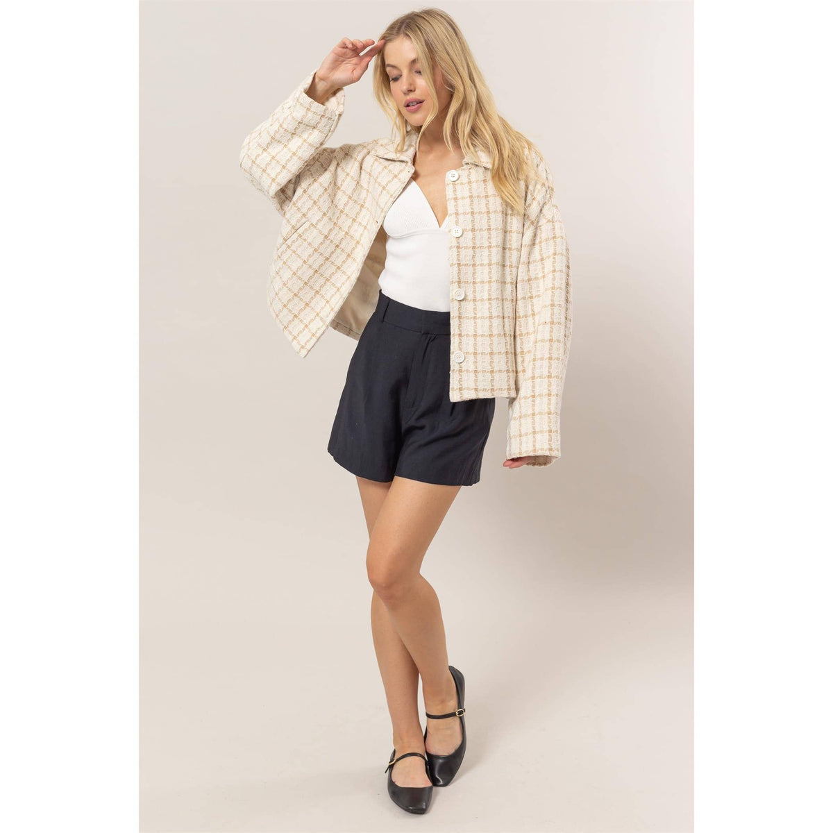 Tweed Plaid Oversized Jacket | Cream