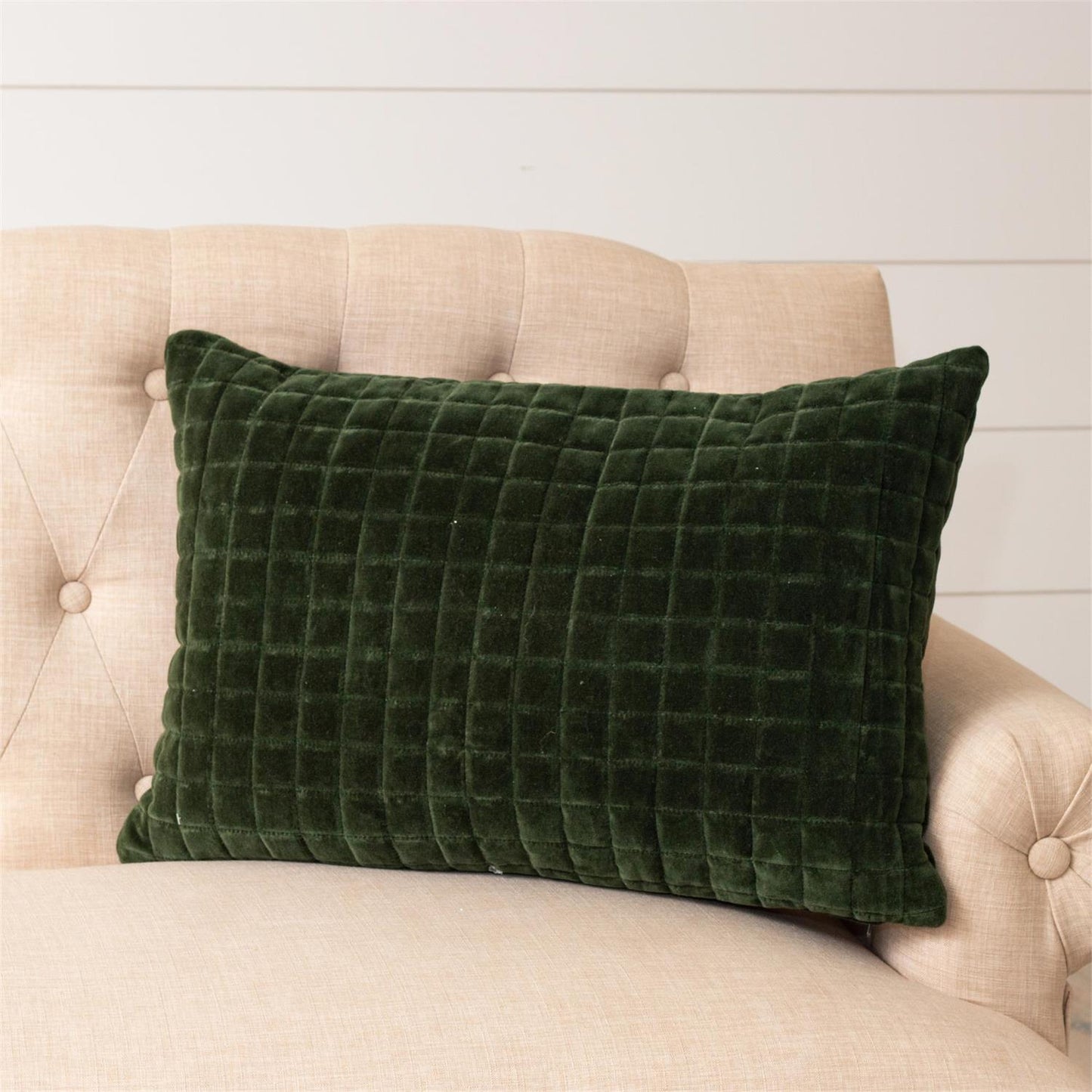 Pillow-Quilted Velvet, Forest Green