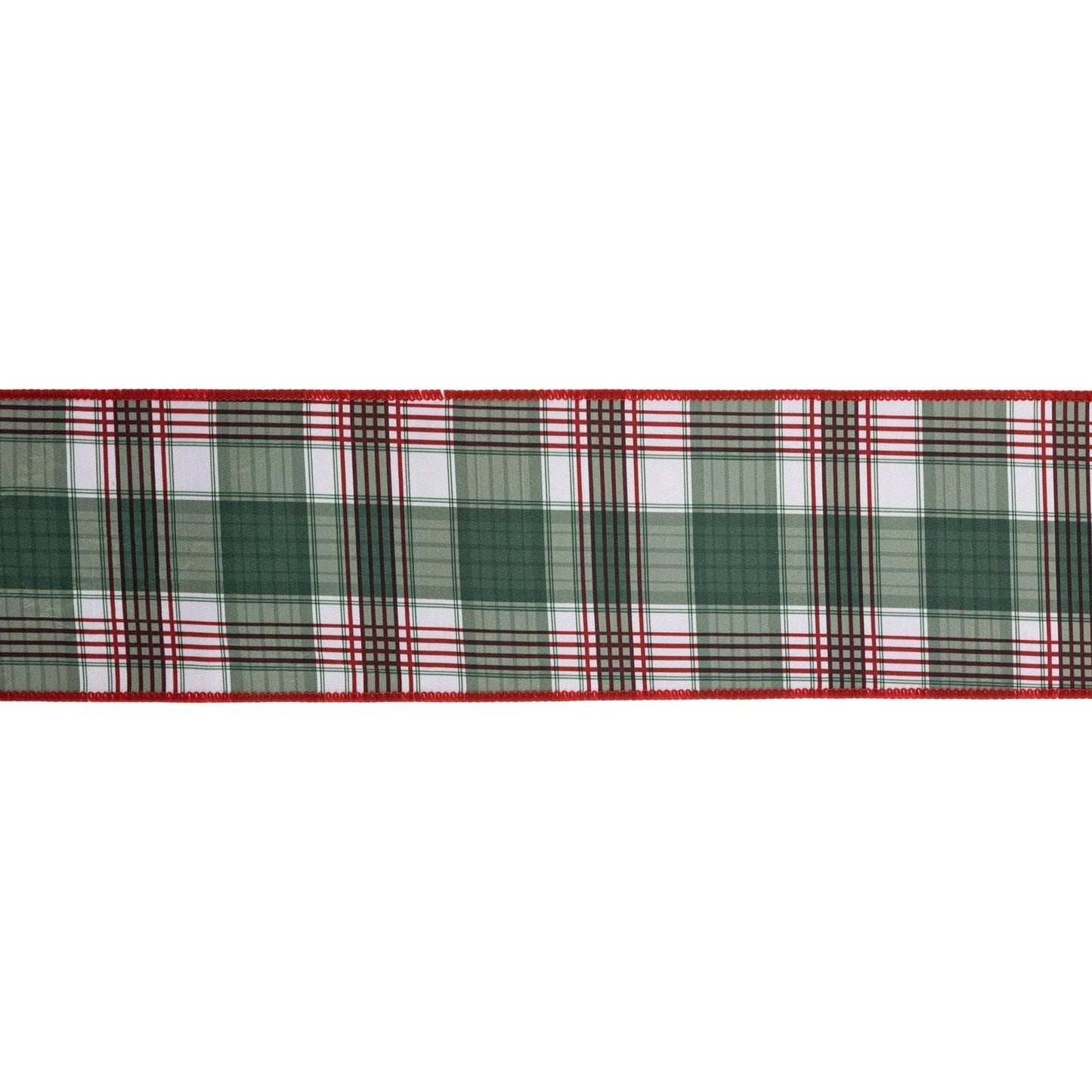 4" Wired Reversible Dupioni Red/Green Plaid 10 Yard Roll