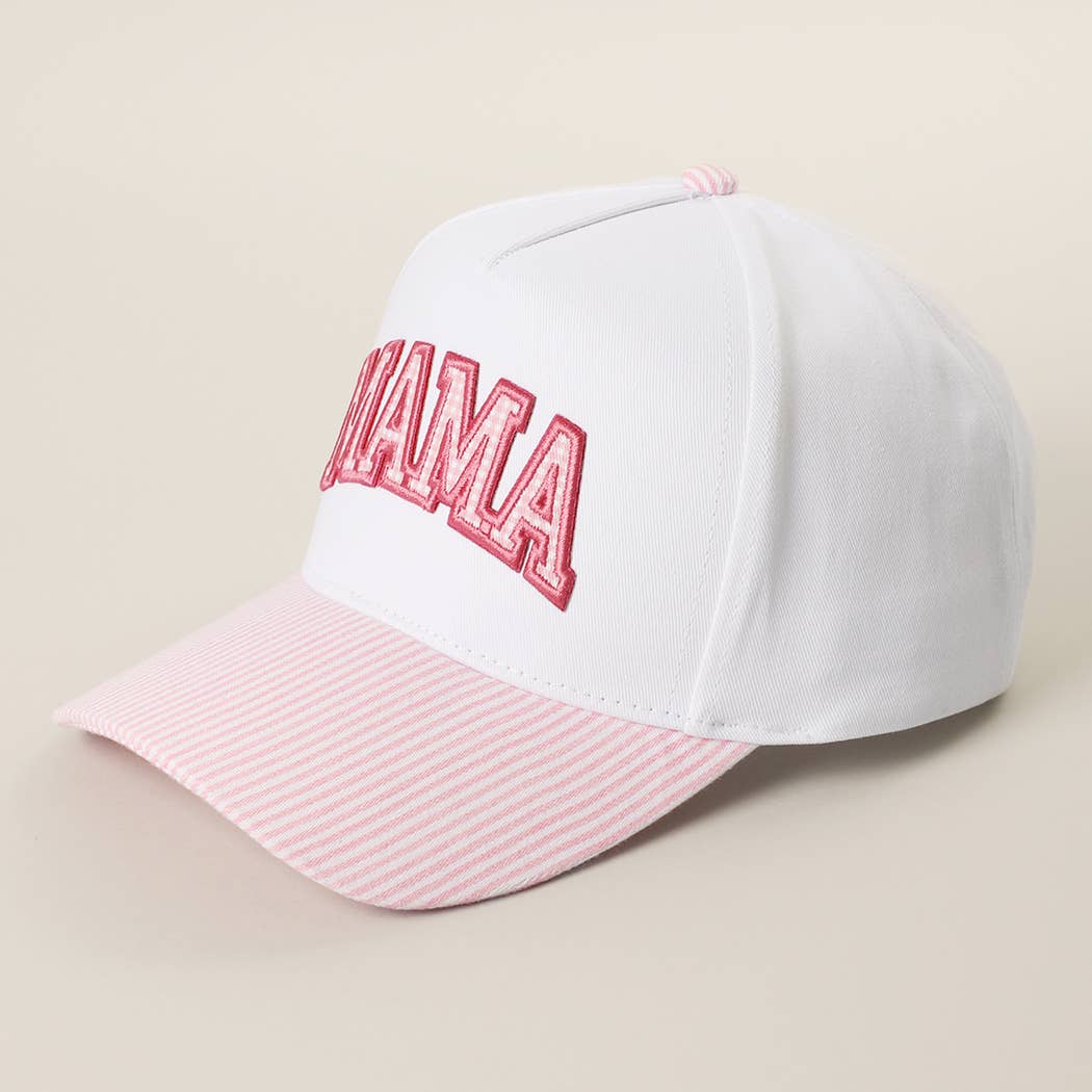 MAMA Gingham Embroidered Patch Stripe Brim Trucker Hat
: PINK, One Size
