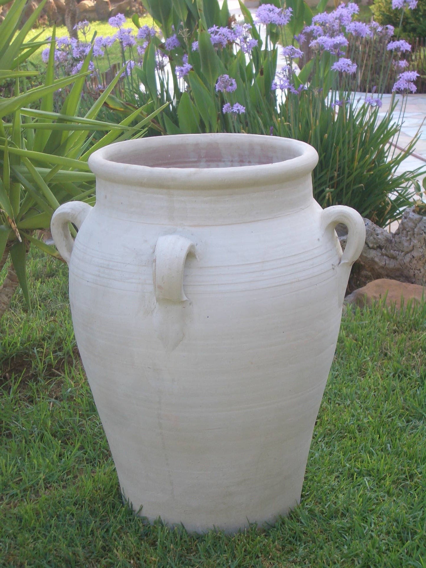 White Clay Pot w/4 Handles H 27.6" & Dia 23"      : White, CLAY
