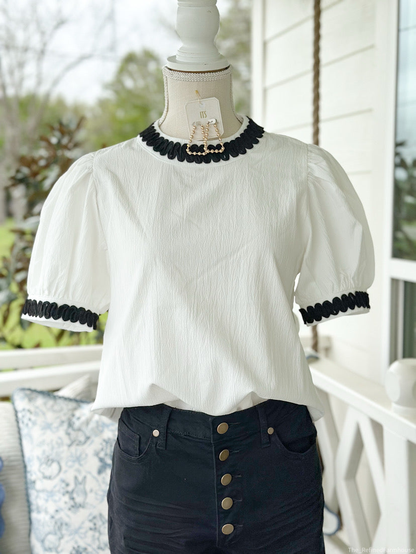 White & Black Swirl Top