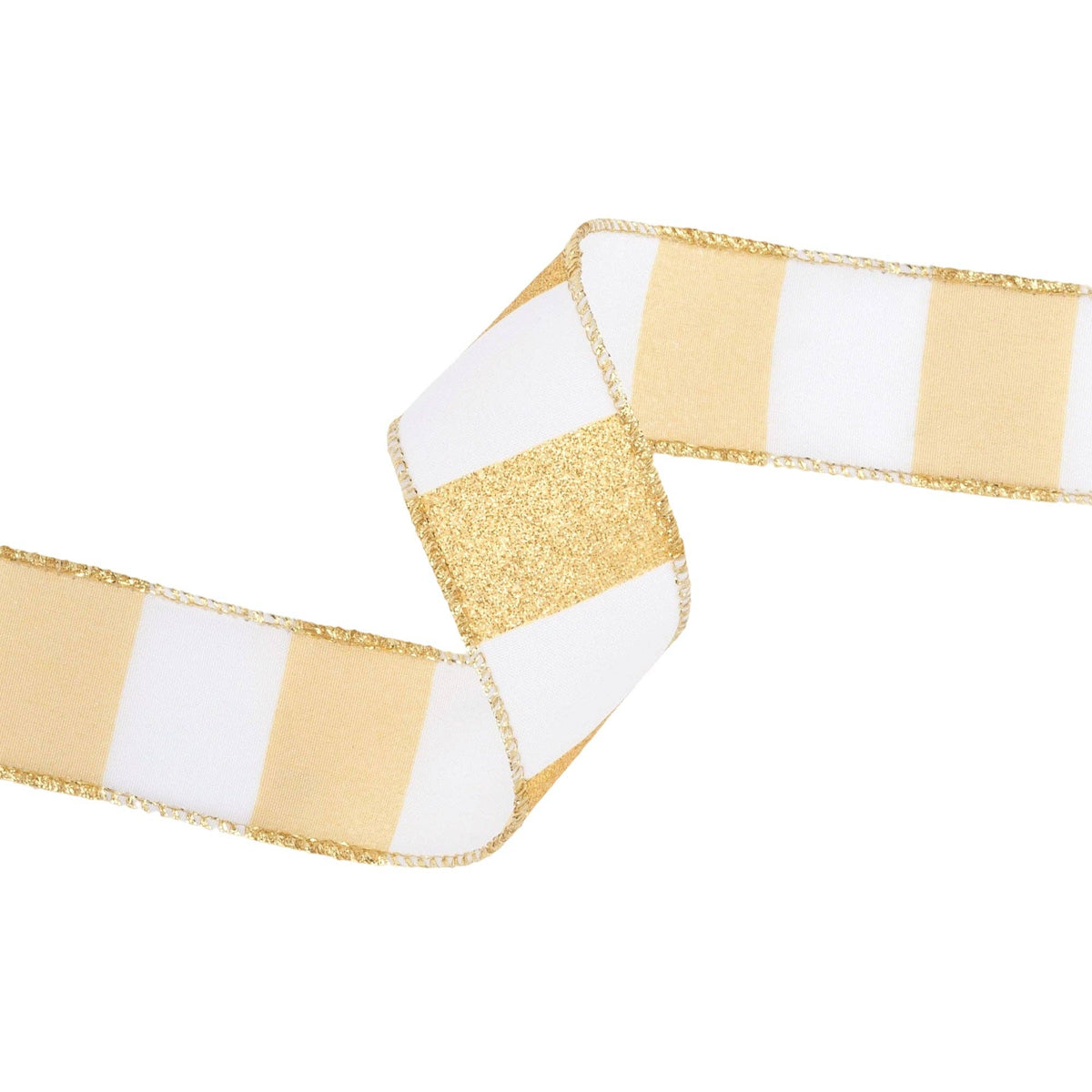 1 1/2" Wired Ribbon with Gold Glittered Stripes | 10 Yard Roll