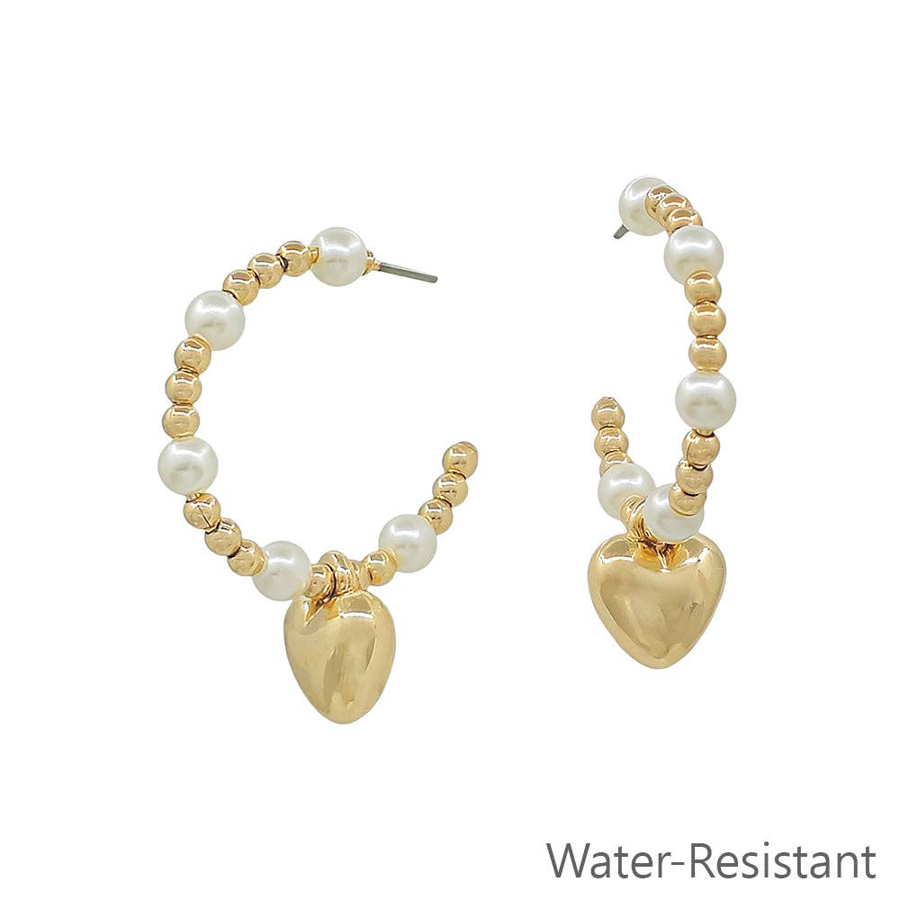 Pearl with Heart 1" Hoop Earring