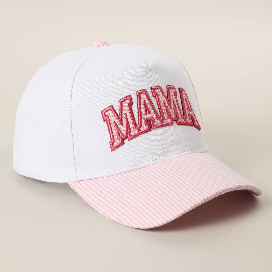 MAMA Gingham Embroidered Patch Stripe Brim Trucker Hat
: PINK, One Size