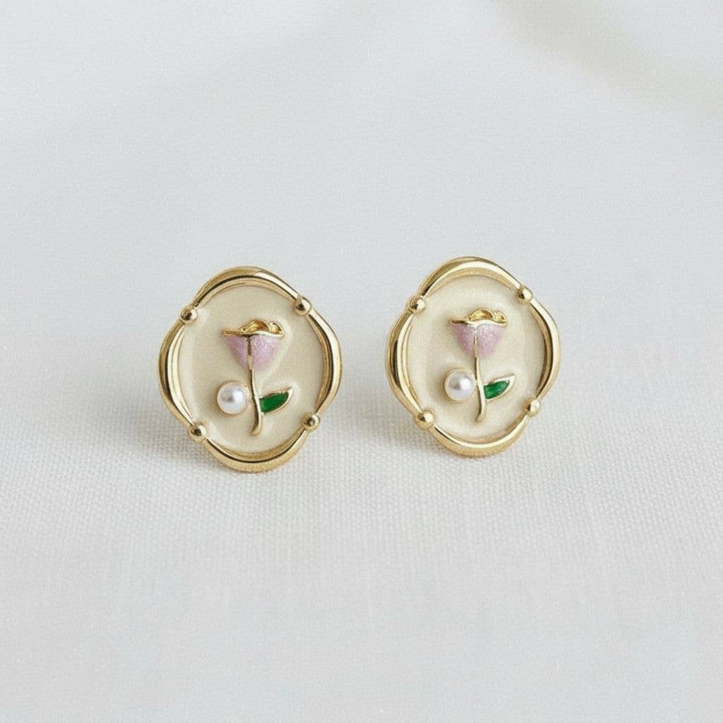Artistic Floral Oil Painting Drop Earrings