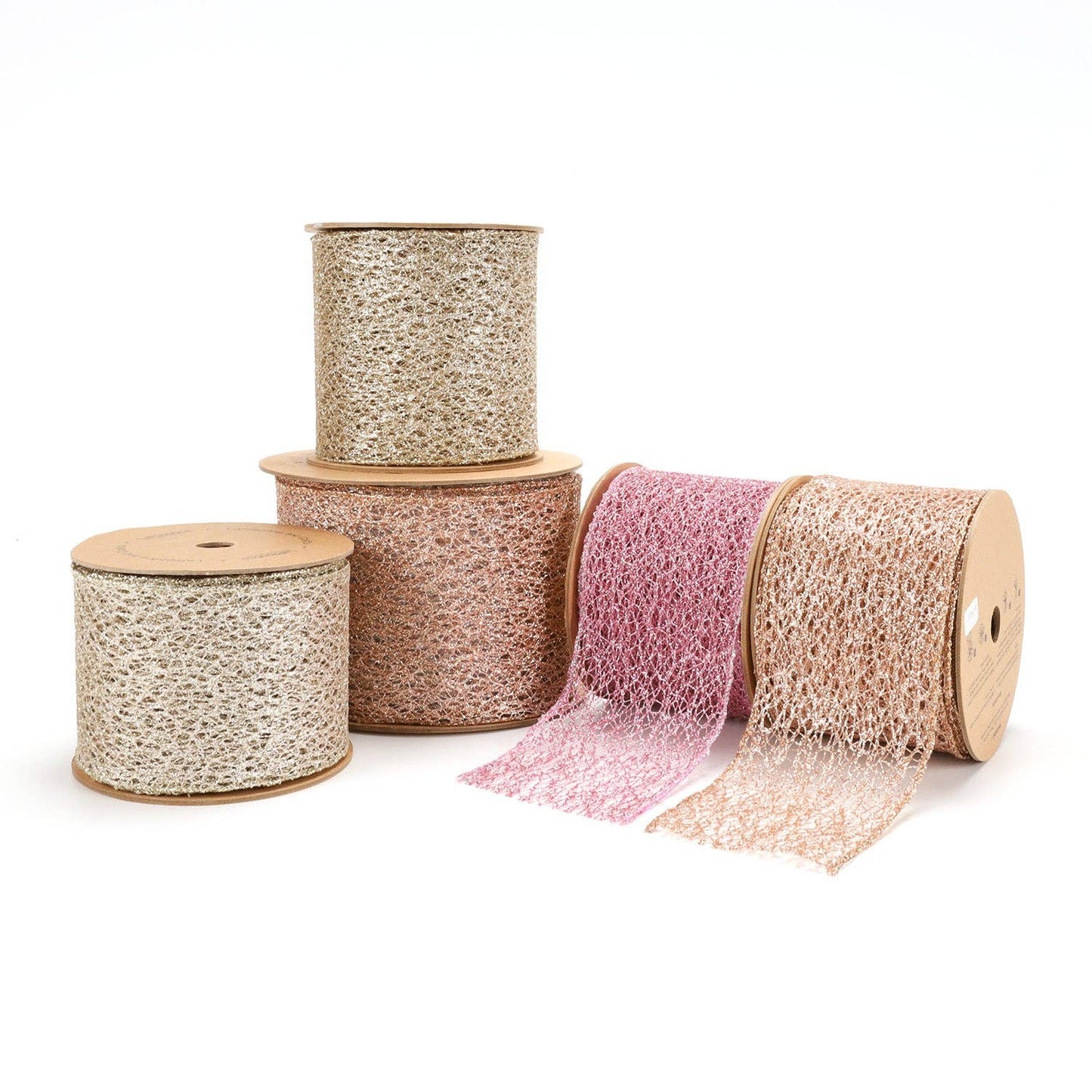 4" Mesh Wired Ribbon | White Gold | 10 Yard Roll