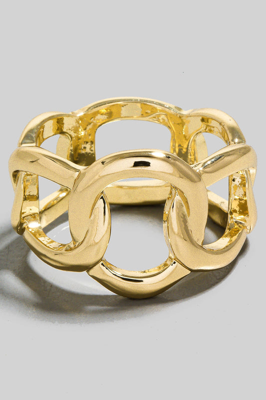 Wide Metallic Solid Chain Band Ring: G