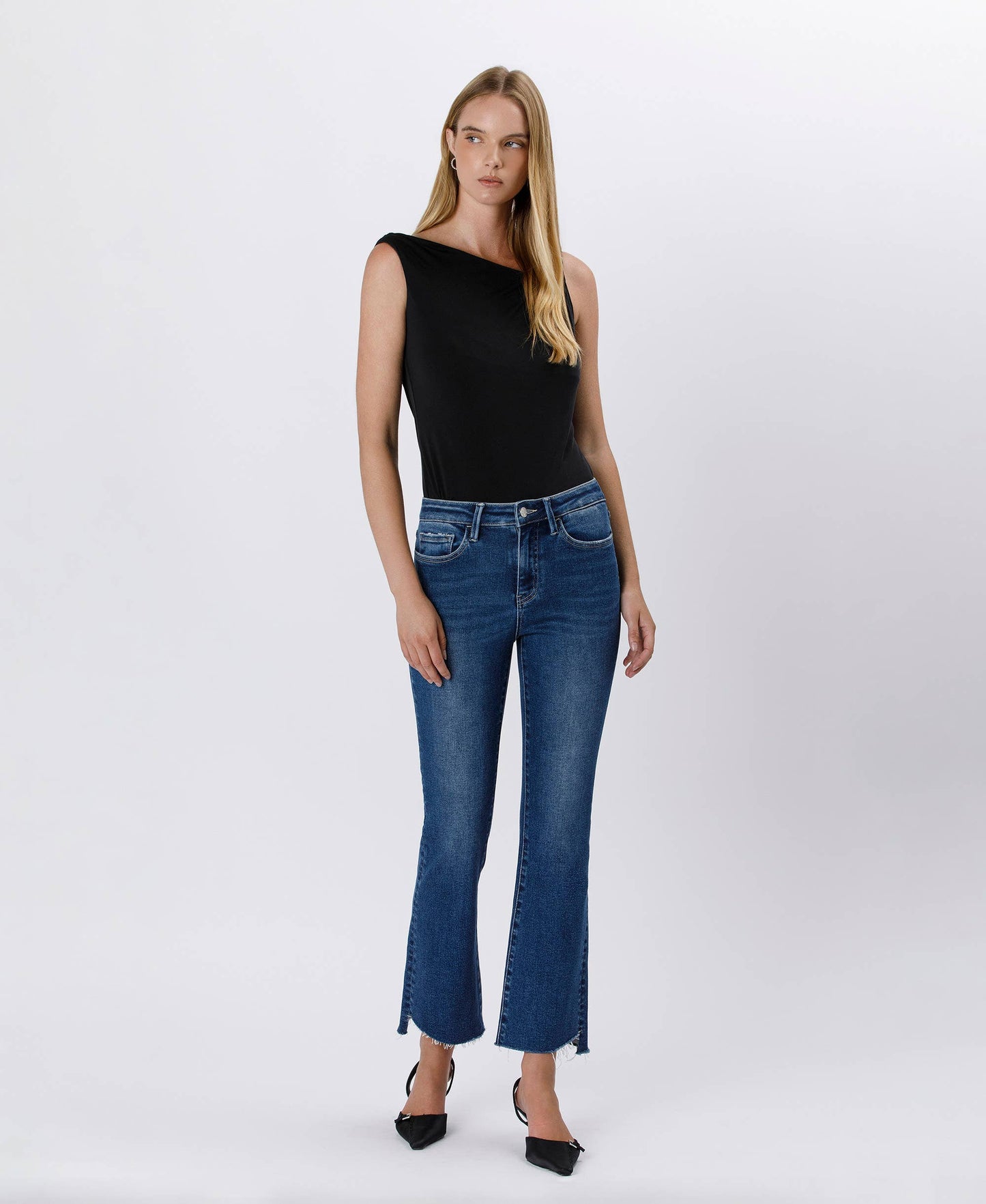 HIGH RISE RAW SIDE STEP HEM BOOTCUT JEANS LV1476: LOVE CRAFT, 26