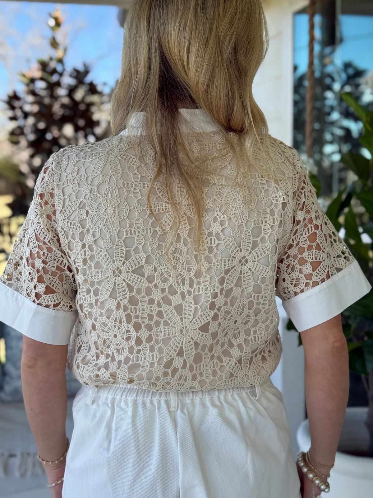 The Lace & Linen Button Top