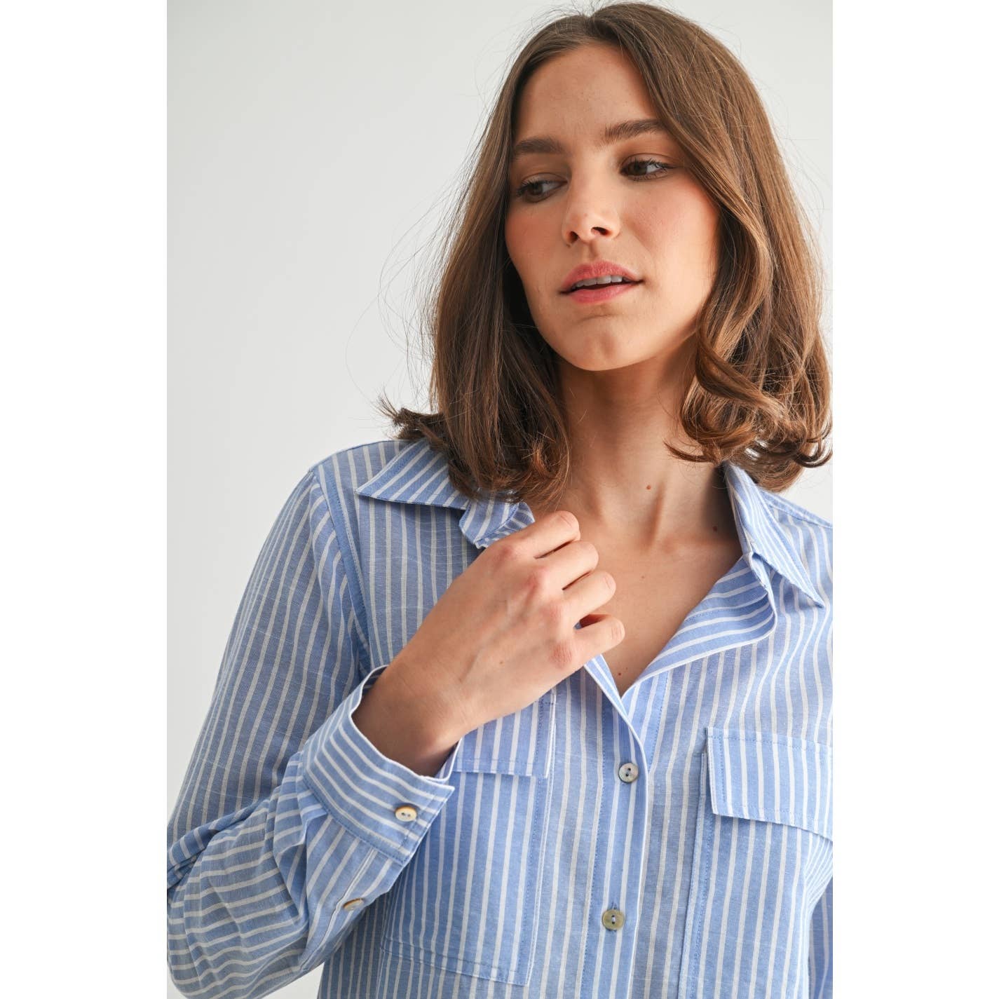 STRIPE 2POCKET SHIRTS: Navy, S-M-L(2-2-2)