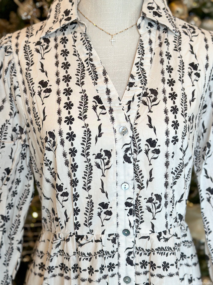 Ivory/Ink Black Button Down Dress