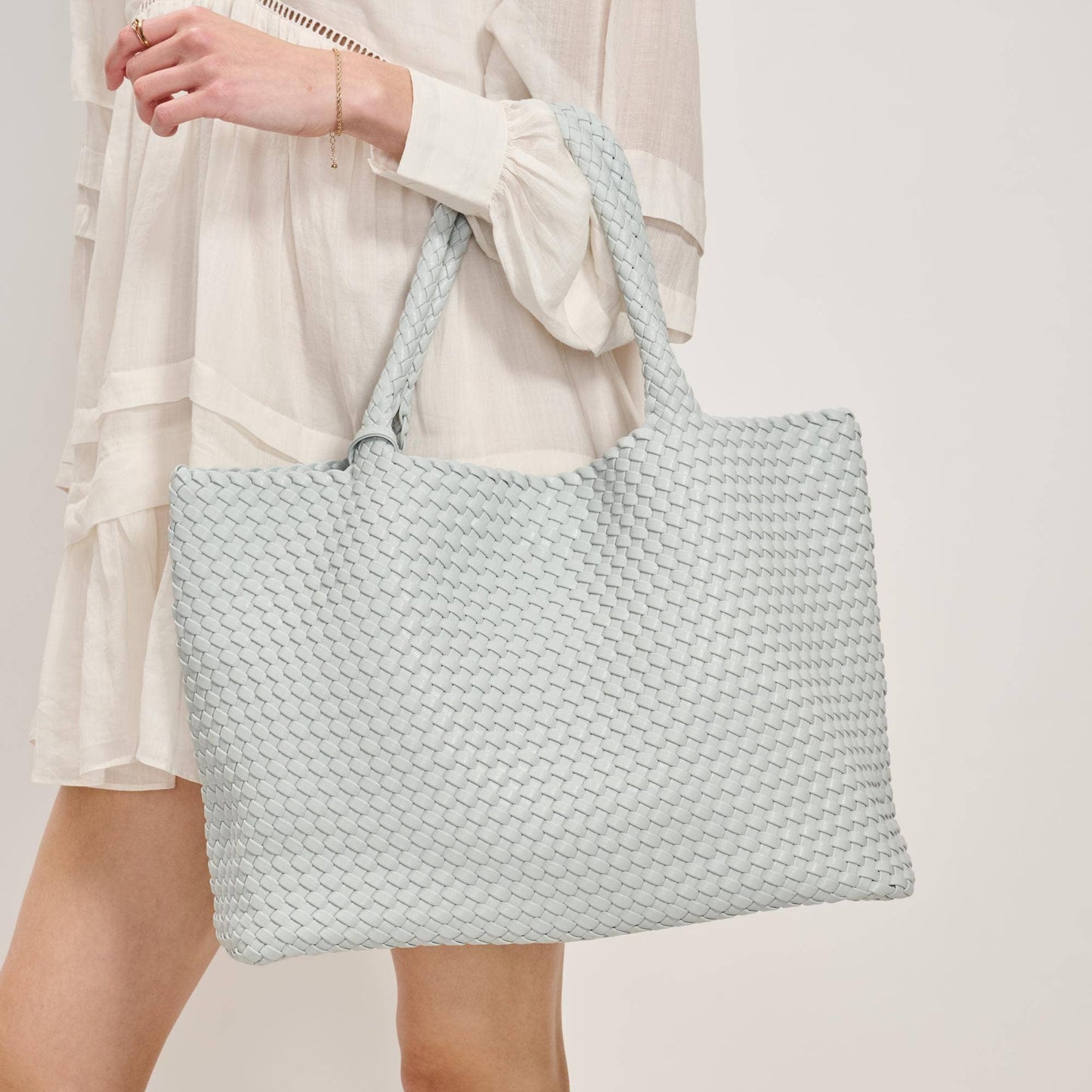 Solana Woven Vegan Leather Tote: Ice Blue