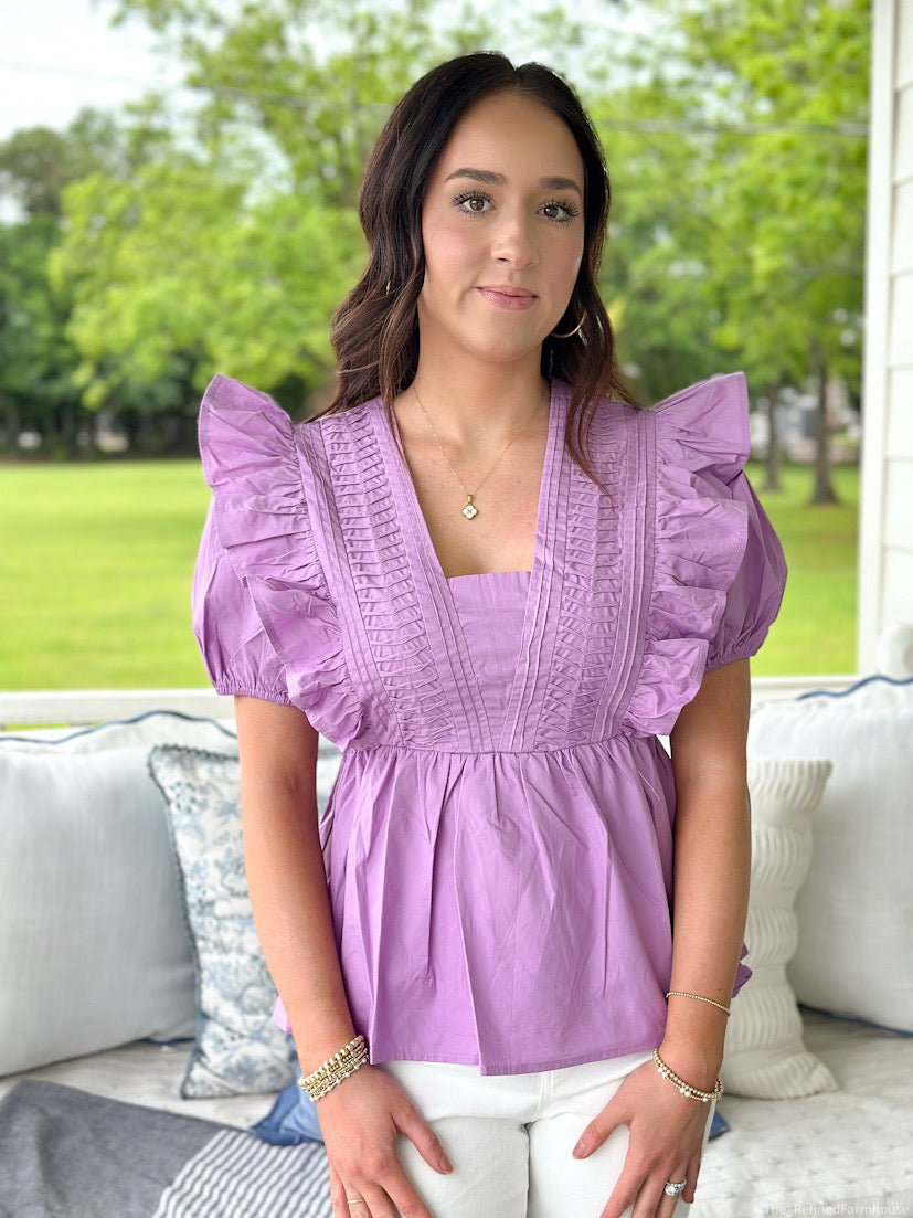 Violet Pintuck Short Sleeve Top