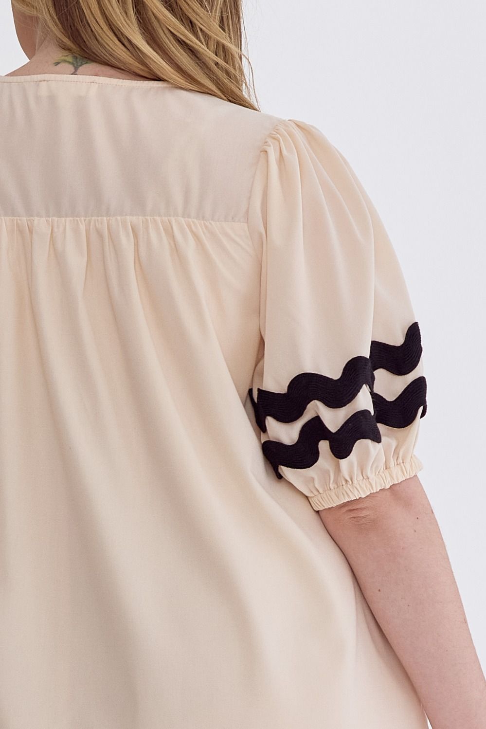 Cream Dress with black rick rack trim-Curvy