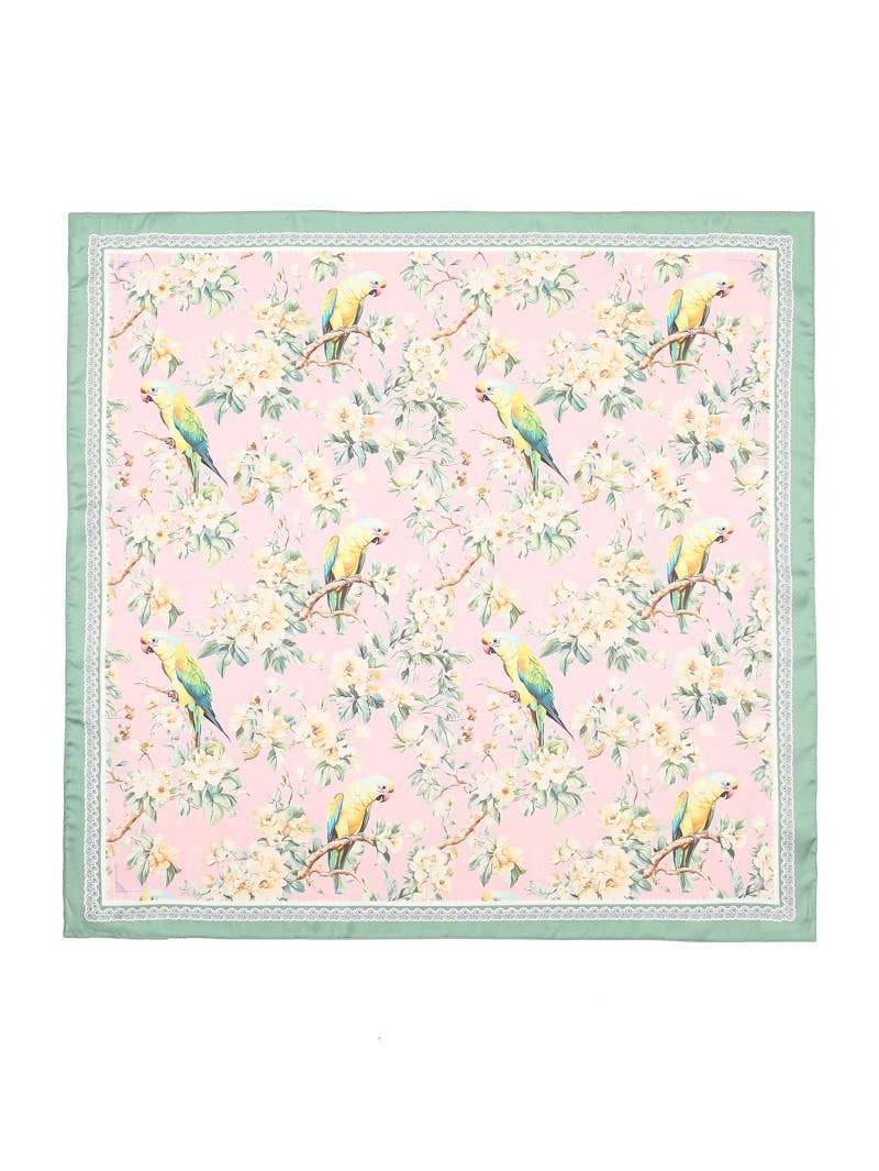 Floral Bird Print Silky Bandana Scarf