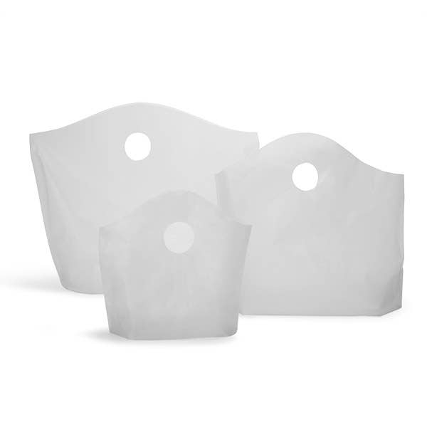 Wave Top Plastic Retail Merchandise Bags: Clear Frosted, Medium 18x15x6"