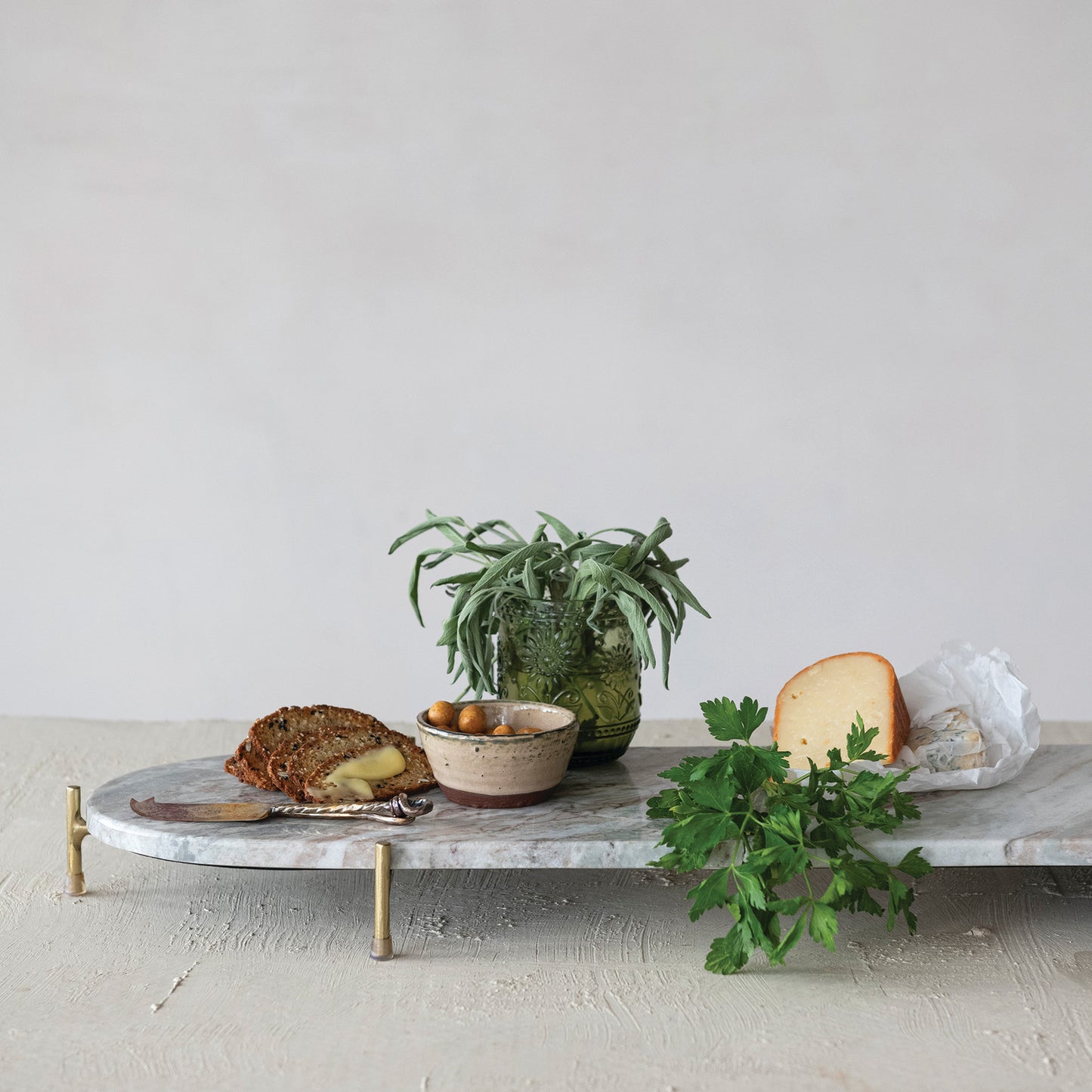 Oval Decorative Marble Tray with Stand, Set of 2 (Each One Will Vary)