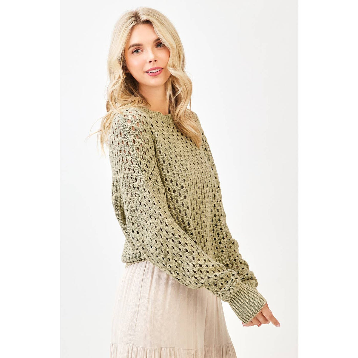 Mineral Wash Crochet Pullover Sweater | Mocha