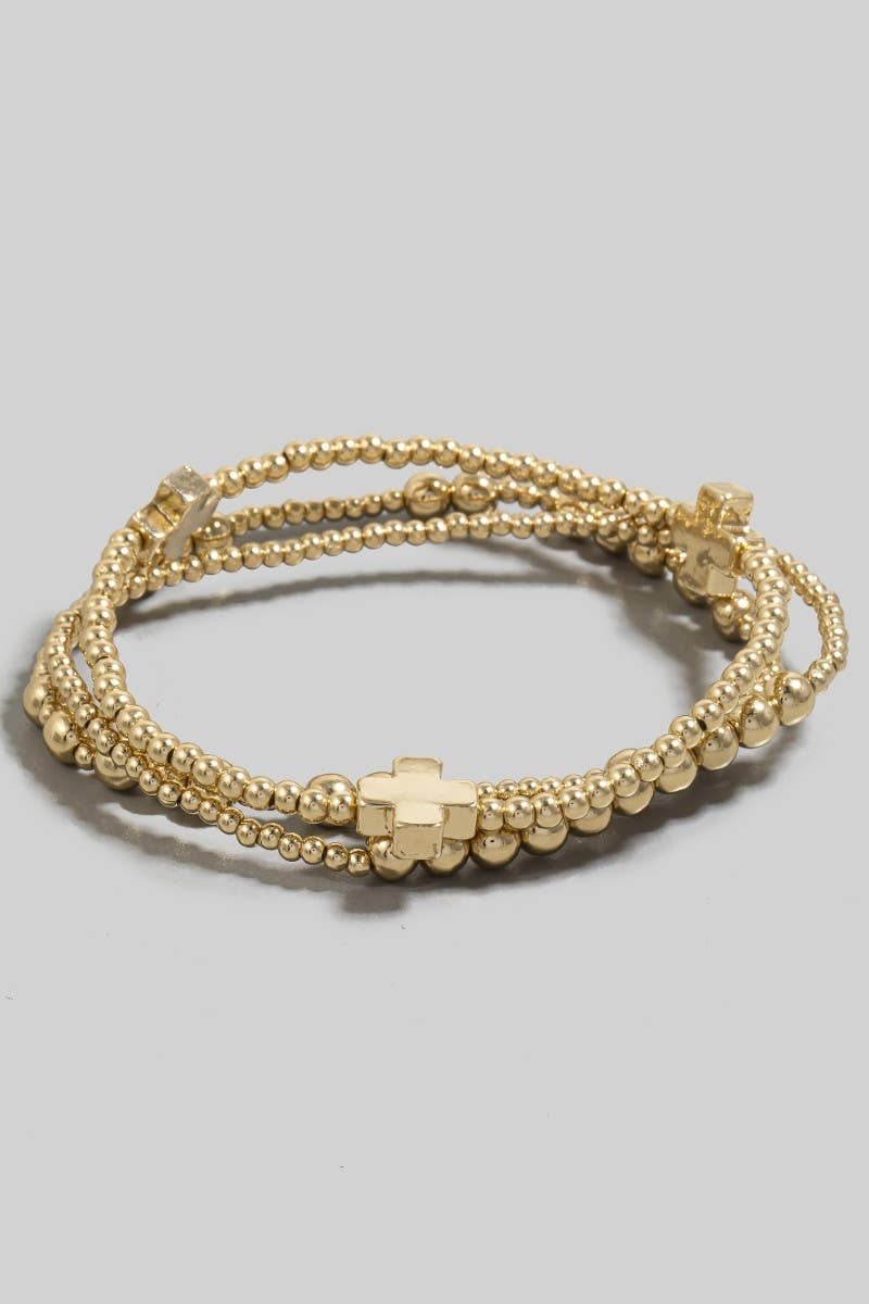 Mini Metallic Cross Charms Beaded Bracelet Set