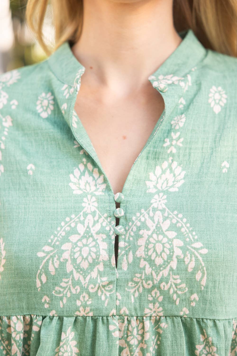 Peplum Boarder Print Cover Button Top