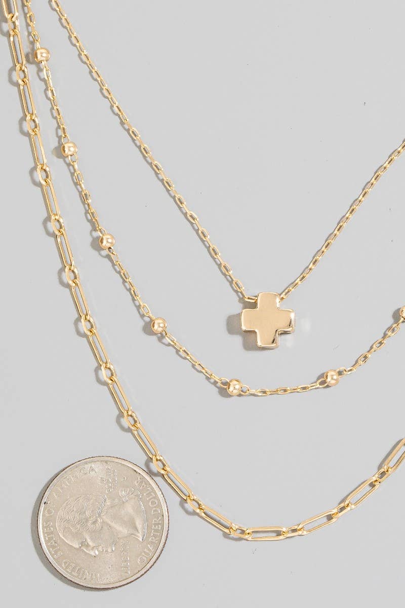Cross Pendant Layered Chains Necklace Set: GD