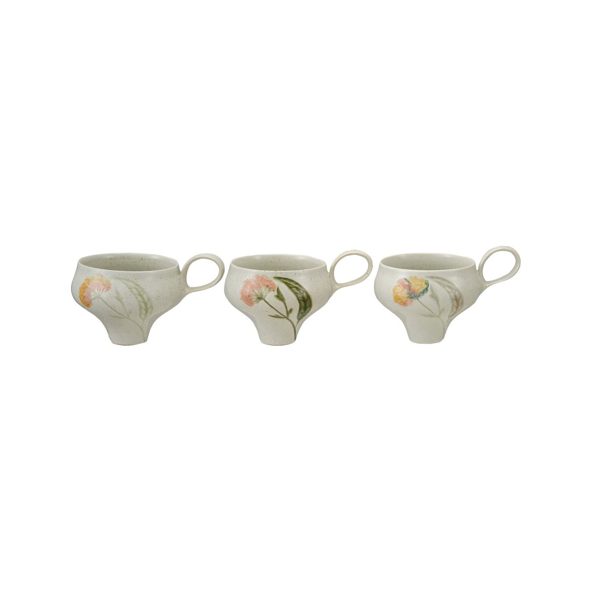 12 oz. Hand-Painted Stoneware Mug with Flowers, 3 Styles (Each One Will Vary)