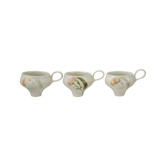12 oz. Hand-Painted Stoneware Mug with Flowers, 3 Styles (Each One Will Vary)