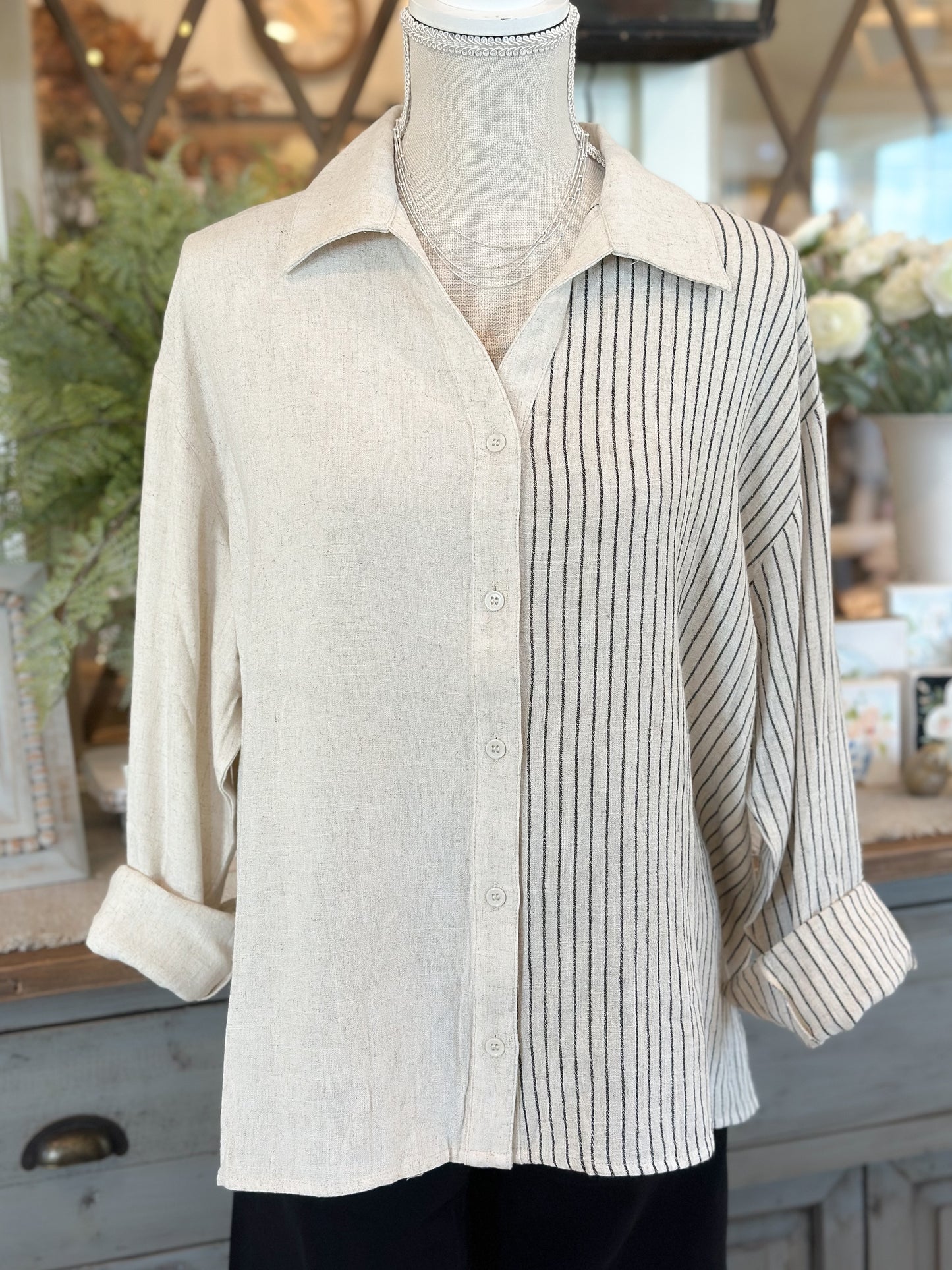 Stripe Button Down Shirt - Natural